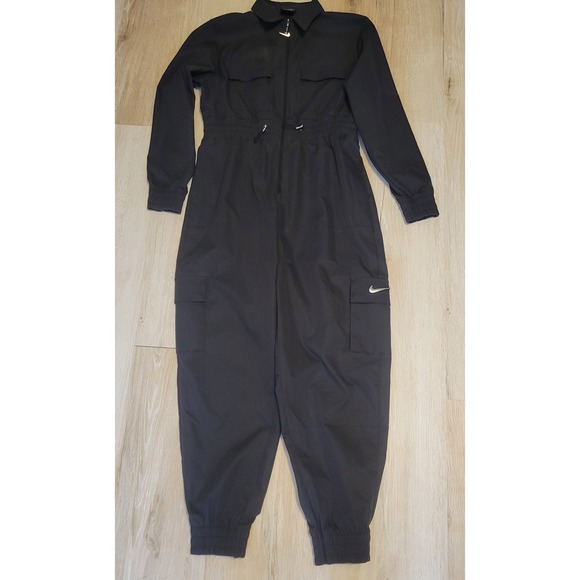 Nike Sportswear Black Cargo Utility Jumpsuit One Piece Women's Sz M Large Swoosh - Picture 15 of 16